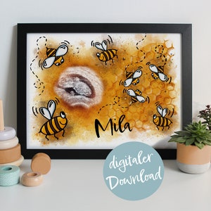 Ultrasound image &quot;BEE&quot;, individually designed | Wall picture as print-at-home | Memory of baby, pregnancy, birth