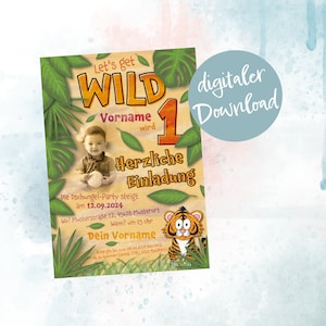 Digitale verjaardagsuitnodiging voor kinderen "WILD", klantgericht, eigen foto | Ansichtkaart DIN A6 als thuisprint | digitaal downloaden