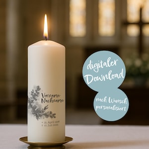 Mourning candle PDF template &quot;EUCALYPTUS&quot;, customizable | Print-at-Home | DIY, candle tattoo, light cover, decoration | Mourning, funeral