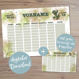 Timetable for students &quot;DINO&quot;, with note field, customizable | DIN A4 as print-at-home | School enrollment | Gift for the start of school