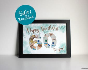 Last-minute cash gift for a 60th birthday, DIN A4 printable card | DIY gift card, birthday card | Birthday, voucher