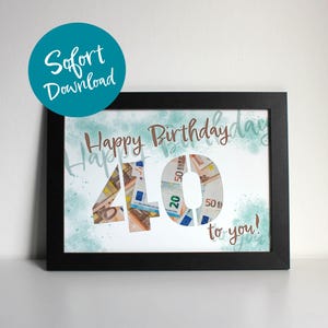 Sofort Download Geldgeschenk Geburtstag "NUMBER" 40., DIN A4 als Print-at-Home | DIY Geschenkkarte, Geburtstagskarte | Geburtstag, Gutschein