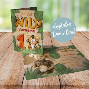 Kinderverjaardagsuitnodiging "WILD", klantgericht, eigen foto + QR-code | Vouwkaart DIN A6 als thuisprint | digitaal downloaden