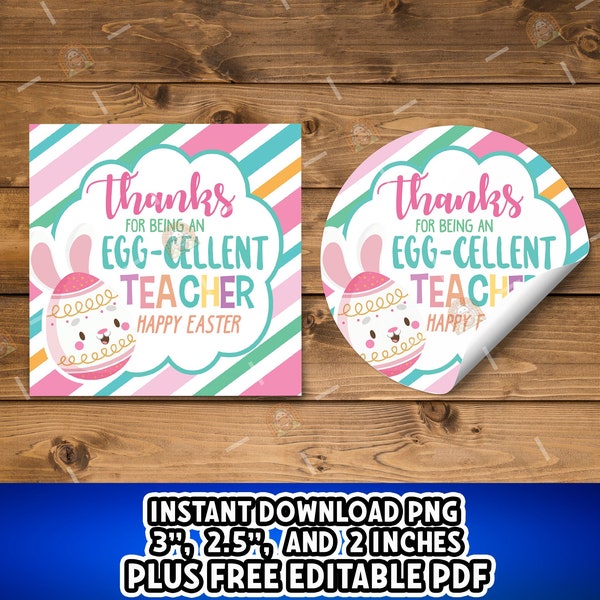 Eggcellent Teacher Appreciation Tag, Printable Easter Tag, Happy Easter Egg Thank you tag, Teacher Easter cookie tag, Easter teacher gift