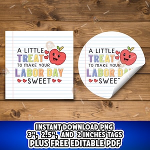 Labor day tag, Happy Labor Day printable tags, labor day gift tags, School Apple sweet treat tags for labor day gift basket tags for teacher