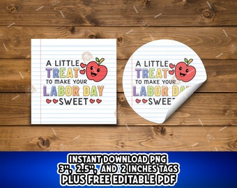 Labor day tag, Happy Labor Day printable tags, labor day gift tags, School Apple sweet treat tags for labor day gift basket tags for teacher