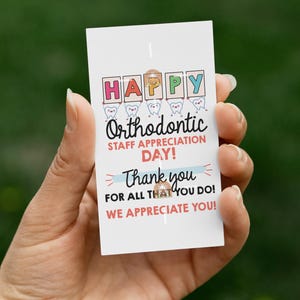 Etiqueta de agradecimiento al personal de ortodoncia, etiqueta imprimible, etiqueta para el personal de ortodoncia, agradecimiento dental, etiqueta del día del personal de ortodoncia