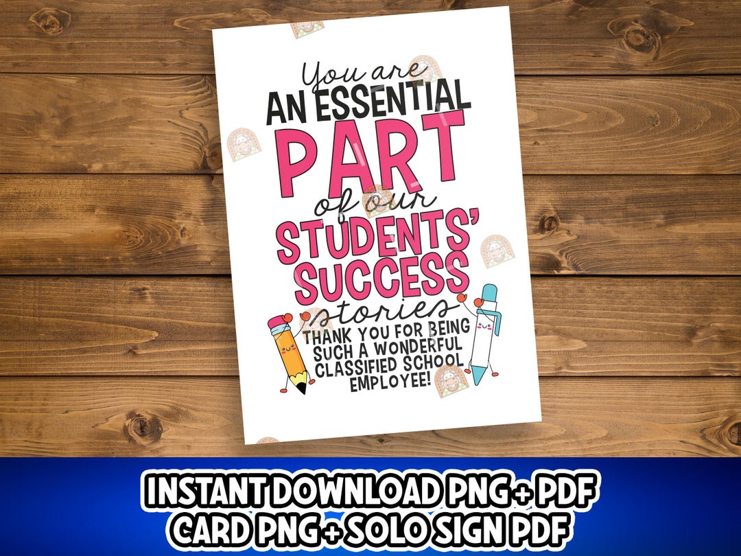 Classified School Employee Gift, Printable Employee Card, Classified ...