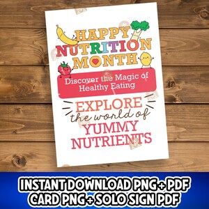 Cadeau à imprimer pour le Mois de la nutrition, décoration scolaire pour le Mois de la nutrition, carte du Mois de la nutrition, affiche de cafétéria du Mois de la nutrition, enseigne du Mois de la nutrition