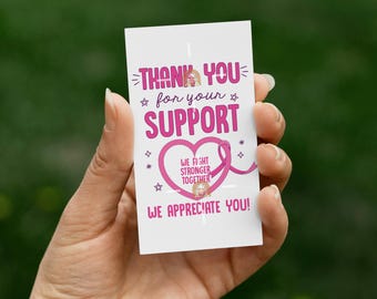 Breast Cancer Awareness Month Tag Printable, Thank you Breast Cancer Support Gift Tag, Mammography Day Tag, Pink Ribbon Fundraiser gift tag