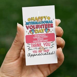 Printable Volunteer Day Tags, Thank you Volunteer Gift tag, International Volunteer Appreciation gift tag, Thanks Volunteer Day Gift Tag