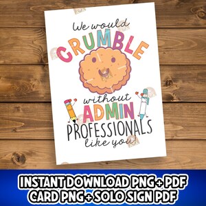 Cadeau pour professionnels de l'administration, carte de cookie d'administrateur imprimable, panneau de cookie d'administrateur, semaine de l'administration, journée des professionnels de l'administration