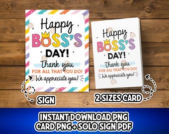 Letrero para el Día del Jefe, tarjeta imprimible para el Día del Jefe, regalo de agradecimiento para el Día del Jefe, decoración para el Día del Jefe.