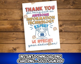 Information Technology Gift, IT Managers Card Printable, IT professionals Thank you Sign, Technical Support Gift, IT Support professionals