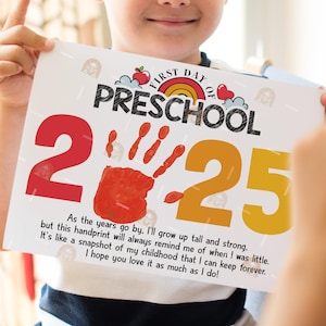 First Day Of Preschool Handprint Art Printable, Back to school handprint craft, First Day of School Handprint 1st Day of Preschool Activity