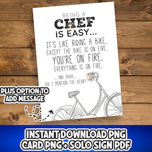 Funny Chef Card Printable, Personal Chef's Day Gift, Chef Appreciation Week, Thank you Chef, Humor Chef Card, Chef Gift, Chef Birthday Card
