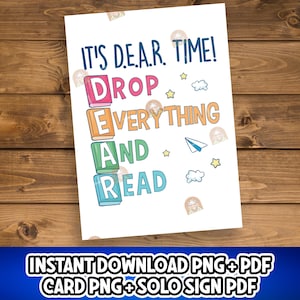 Laat alles vallen en lees afdrukbaar dagbord, D.E.A.R-tijdkaart, bibliotheekbord, dag van de bibliothecaris, bibliotheekweek, bibliotheekmaand, tijdsbord DEAR-tijd