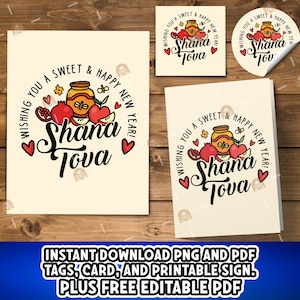 Étiquette imprimable Shana Tova, carte de Rosh Hashanah, cadeau de Rosh Hashanah, carte de nouvel an juif, Shanah Tovah, fête juive, enseigne juive du nouvel an