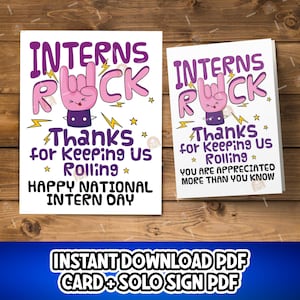 Tarjeta para becarios, tarjeta imprimible "Intern Rocks", regalo para el Día del Becario, regalo de agradecimiento para becarios, regalo para el Día Nacional del Becario, regalo de agradecimiento para becarios