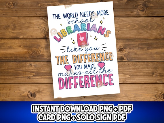 School Librarian Gift, Printable Librarian Card, Librarian Thank