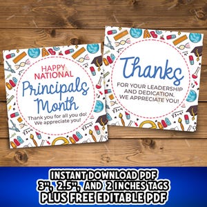 National Principals Month Tag Printable, Principal Appreciation Month Tag, School Principal Thank You, Principal Cookie Tag, Principal Tag