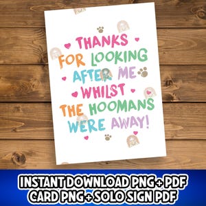 Tarjeta de agradecimiento para cuidadores de mascotas, tarjeta para cuidadores de perros, regalo imprimible de la Semana de Agradecimiento a las Mascotas, tarjeta divertida para mascotas, regalo de alojamiento para mascotas, cuidador de gatos