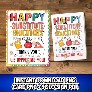 Substitute Educators Day Sign Printable, Substitute Teacher thank you, Substitute Educator Gift, Education Week Card, Sub Teacher Card