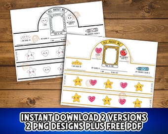 Corona imprimible "Todo sobre mí" para niños, corona de papel para el primer día de clases, página para colorear de un sombrero preescolar, accesorio fotográfico para la vuelta al cole
