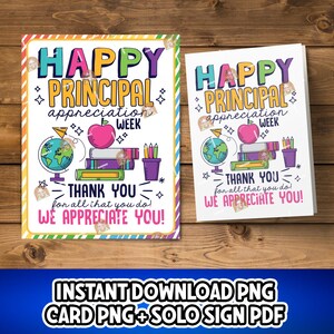 Principal Appreciation Week Card Printable, National Principals Week Gift, School Principal Thank You Sign, Principals' Week Poster