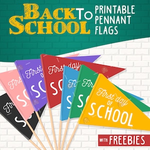 Printable First Day of School Pennant Flags, Back to School flag, First Day Cute Flag, DIY Printable Flags, First day flag, DIY Pennant Flag