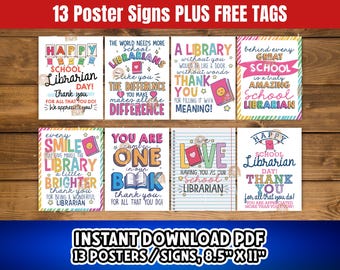 School bibliothecaris dag posters afdrukbaar, bibliothecaris bedankt, bibliothecaris waardering cadeau, bibliothecaris dag decor, bibliothecaris cadeau voor bibliothecaris