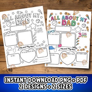 Alles over mijn vader Vaderdagactiviteit, afdrukbare kaart vader, gelukkige vaderdag kleuren DIY cadeau voor vader Cadeau-ideeën voor vader cadeau van kinderen