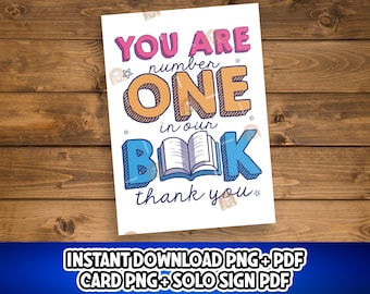 Bibliothecariscadeau, afdrukbare bibliothecariskaart, bedankje bibliothecarisdagcadeau voor bibliothecaris, teken leraar waardering, bibliotheekweek, bibliotheekmaand