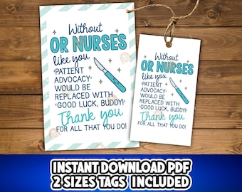OR Nurse Gift Tag, Operating Room Nurse Day Tag, Printable OR Nurse Appreciation, Thank You OR Nurse Day Gift Tag, Perioperative Nurses Tag