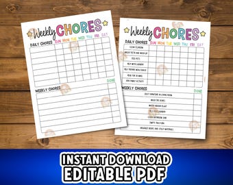 Editable Chore Chart, Printable Kids Chore Chart PDF, Weekly Chore Chart, Simple Chore Chart, Daily Chore Chart for Kids Daily Checklist