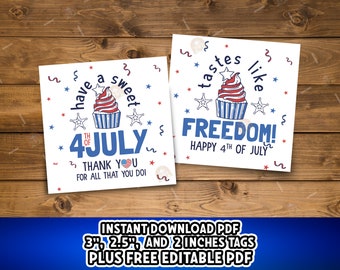 4th of July Gift tag, 4th of July tags printable, Happy 4th of July cookie tags, Tastes Like Freedom tag, Fourth Of July sweet treat tags