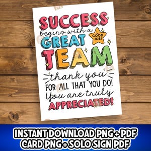 Regalo de agradecimiento al equipo imprimible, letrero de agradecimiento para los miembros del equipo, letrero del Día del empleado del equipo, regalo de la semana de agradecimiento al empleado para el reconocimiento del personal