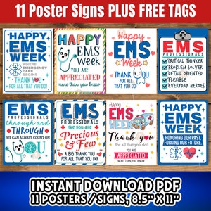 Paquete imprimible de letreros de la semana de EMS, regalos de la semana de EMS, póster de agradecimiento de EMS, servicios médicos de emergencia, letrero de agradecimiento de EMS, profesional de EMS