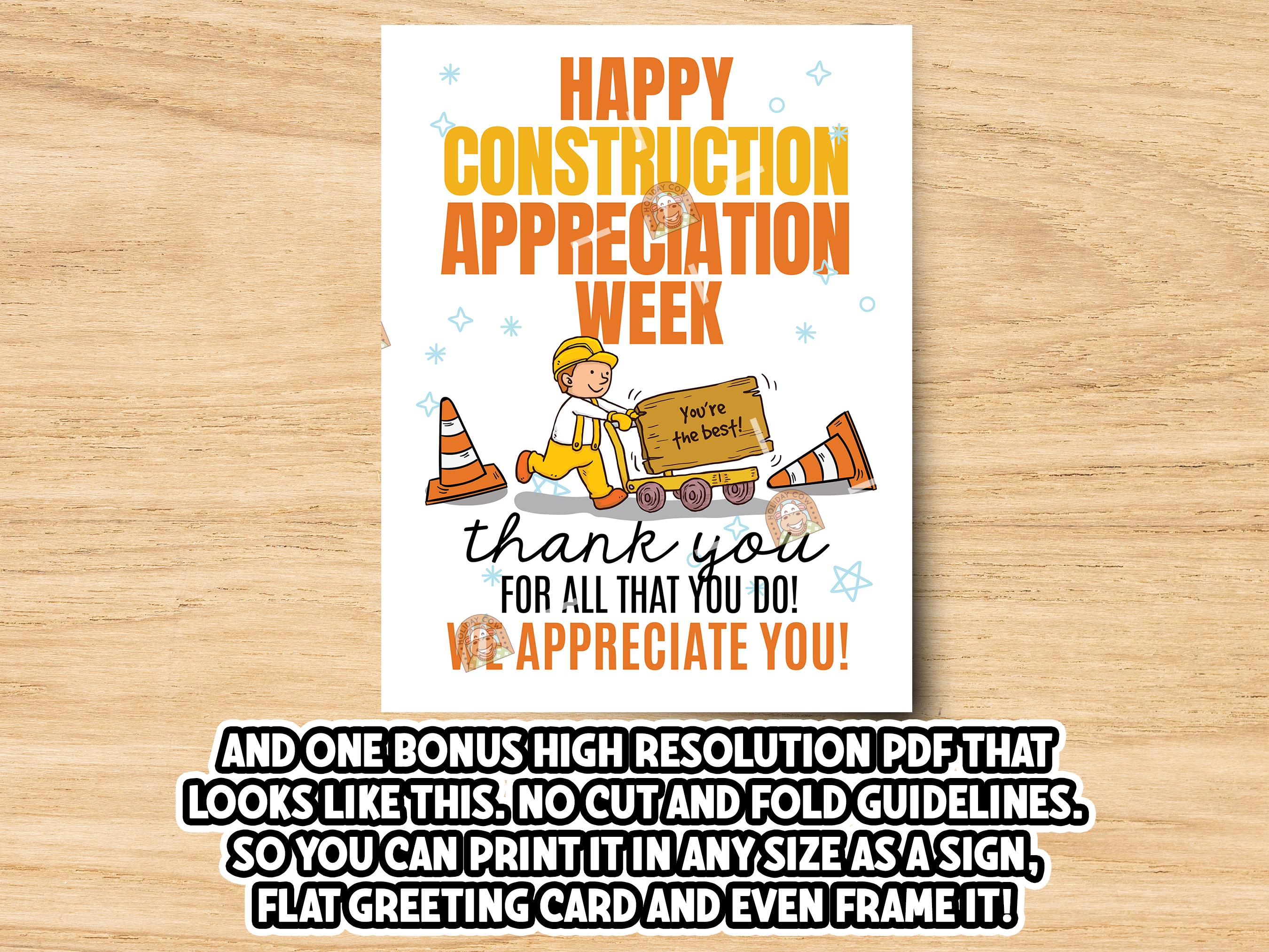 Construction Appreciation Week Gift Printable, Construction Worker Thank  You Card, National Construction Week Posters, Construction Signs - Etsy New  Zealand, image size:2700x2025