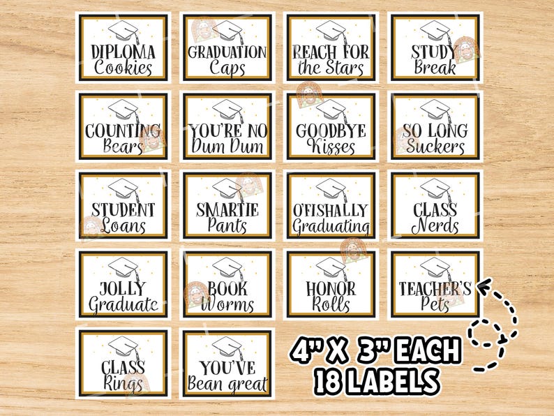 Printable Grad Party Favors Candy Buffet Labels, Graduation Candy Bar ...
