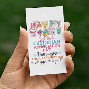 School Custodian Day Gift Tag, Printable School Custodian Appreciation Day Tag, Thank you Custodian Gift Tag for School Custodian Day Tag