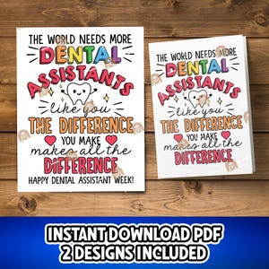 Regalo de asistente dental, tarjeta imprimible de asistente dental, letrero de agradecimiento de asistente dental, regalo de la semana del asistente dental, regalo de asistente de dentista