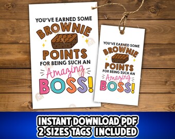 Boss Day Gift Tag, Printable Boss Day Brownie Tag, Brownie Points Tag, Thank You Boss Appreciation Tag for Boss Day Tag, Funny Boss Gift Tag