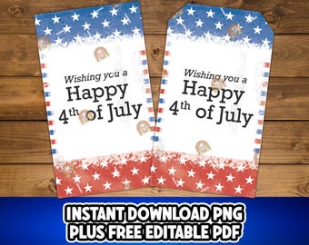 Utskrivbar patriotisk 4 juli-etikett, amerikansk 4 juli-presentetikett, kaketikett för glad 4 juli, självständighetsdagen-etikett, fjärde juli-etikett
