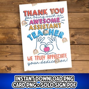 Regalo para asistente de maestro, regalo para asistente de enseñanza, tarjeta imprimible para asistente de maestro, letrero de agradecimiento para asistente de maestro, tarjeta de asistente de maestro de un niño de la escuela