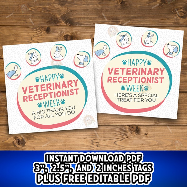 Veterinary Receptionist Week gift tag, Printable Veterinary Receptionist Week Tags, Vet Receptionist gift tag, Vet Receptionist Cookie Tag