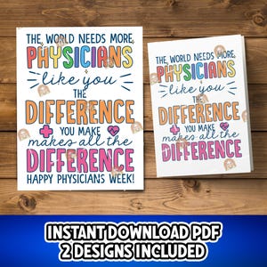 Physician Gift, Printable Physician Appreciation Sign, Thank You Physicians Week Card, Physician Week Gift for Physician, Card For Physician