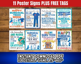 Chirurgische Tech Week borden afdrukbare bundel, chirurgische tech waardering cadeau, dank u Surg Tech Week decor, chirurgische technologen poster