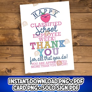 Carte de la semaine des employés d'une école à imprimer, décoration CSEW, cadeau classé pour la semaine d'appréciation, cadeau classé pour le personnel de l'école, décoration CSEW