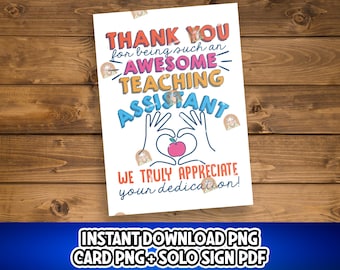 Regalo per assistente insegnante, cartello stampabile per assistente insegnante, biglietto di ringraziamento per assistente insegnante, regalo per assistente insegnante da parte di uno studente, insegnante assistente, settimana dell'istruzione
